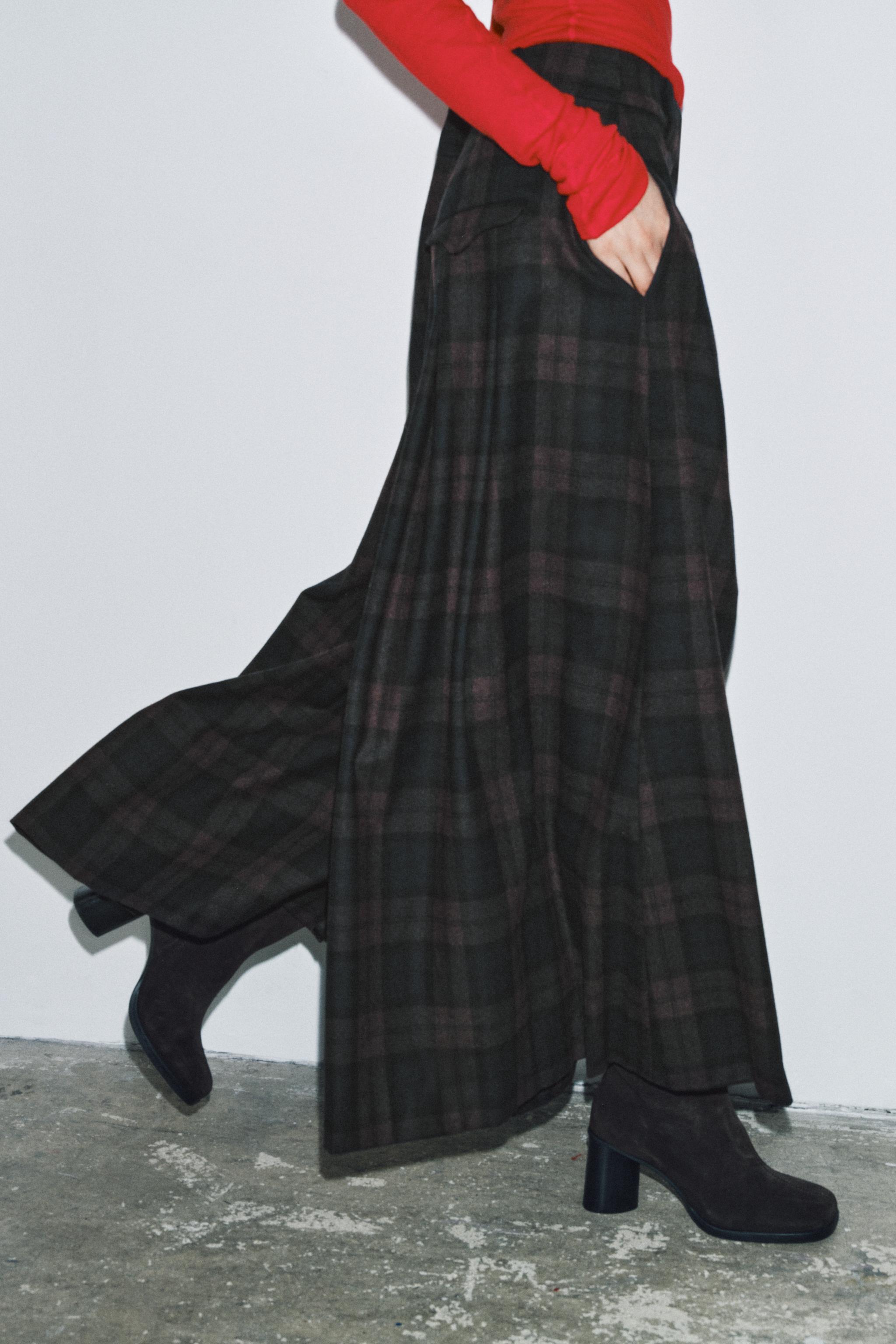 PLAID WOOL BLEND PANTS ZW COLLECTION